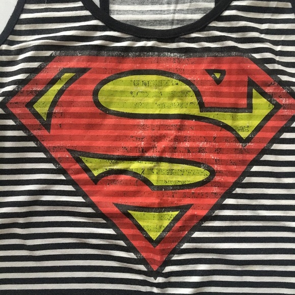 🍉 Retro Superman Logo Striped Tank Top M - Picture 5 of 5